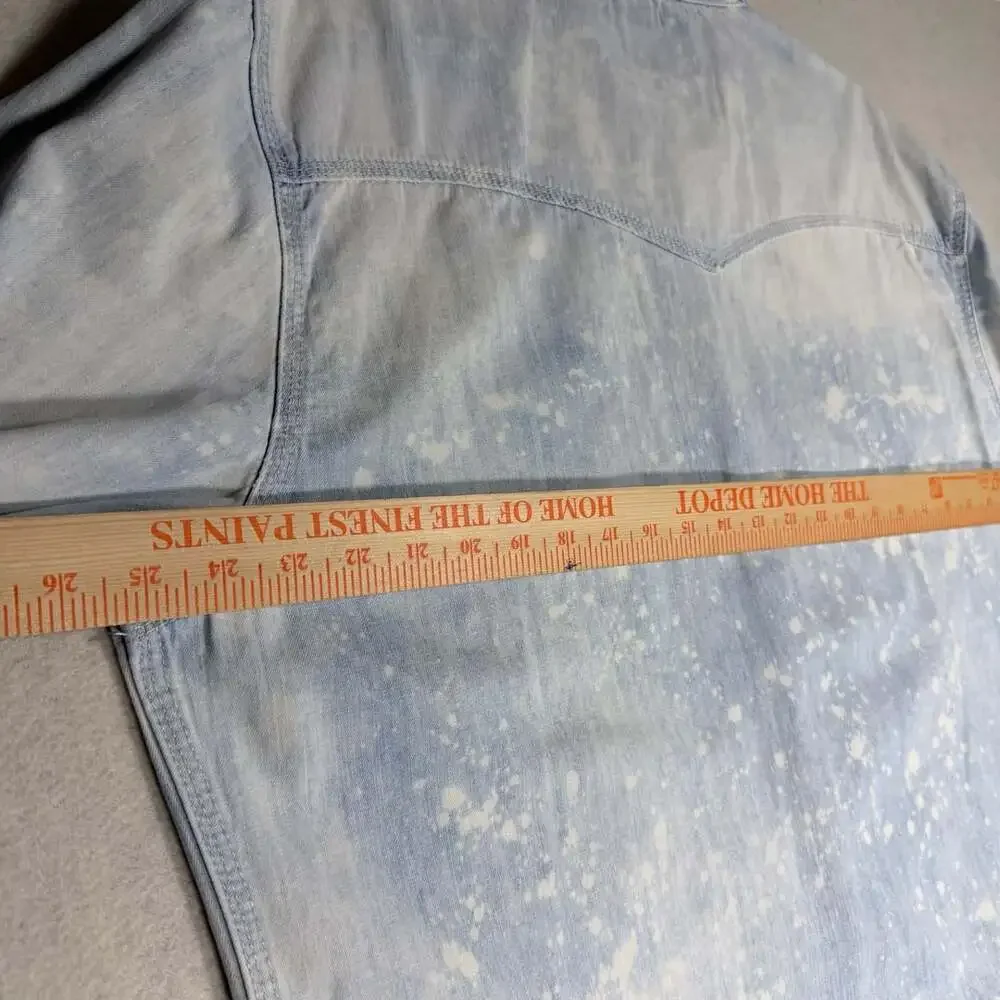 True Religion Shirt Mens 3XL Bleached Western Denim Blue Snap Front